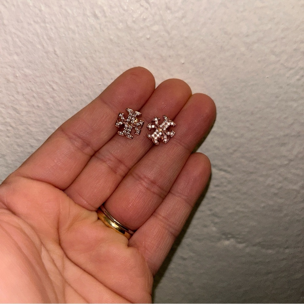 Tory Burch Rose Gold Cross Stud Earrings - Picture 2 of 2